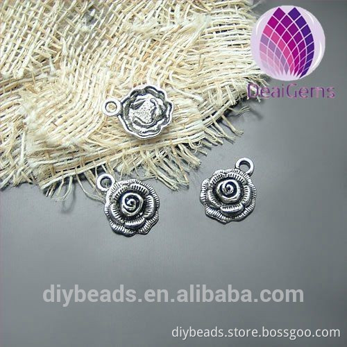 2016 fashion alloy silver plated rose flower 12mm charm jewelry finding